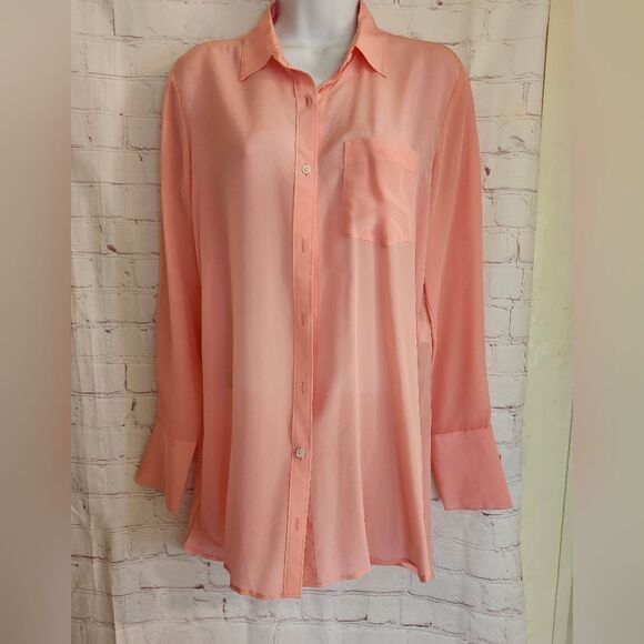 NWT Banana Republic Salmon Pink 100% Silk Button Down Loose Blouse Sz.XS Ret.$85 - Picture 1 of 8